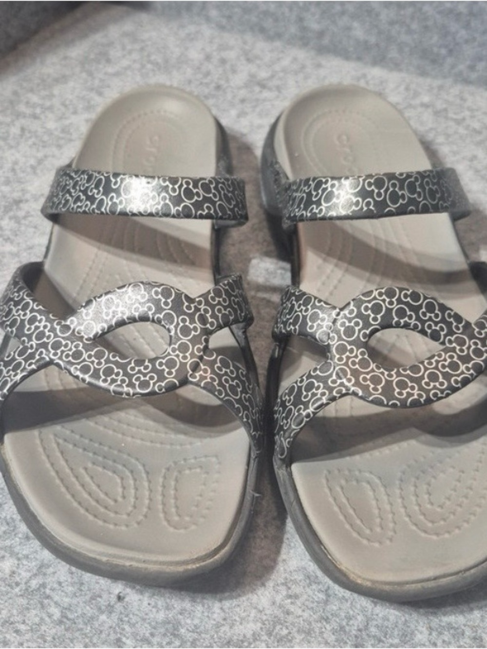 CROCS Women's Silver Patterned Double-Strap Slide Sandals